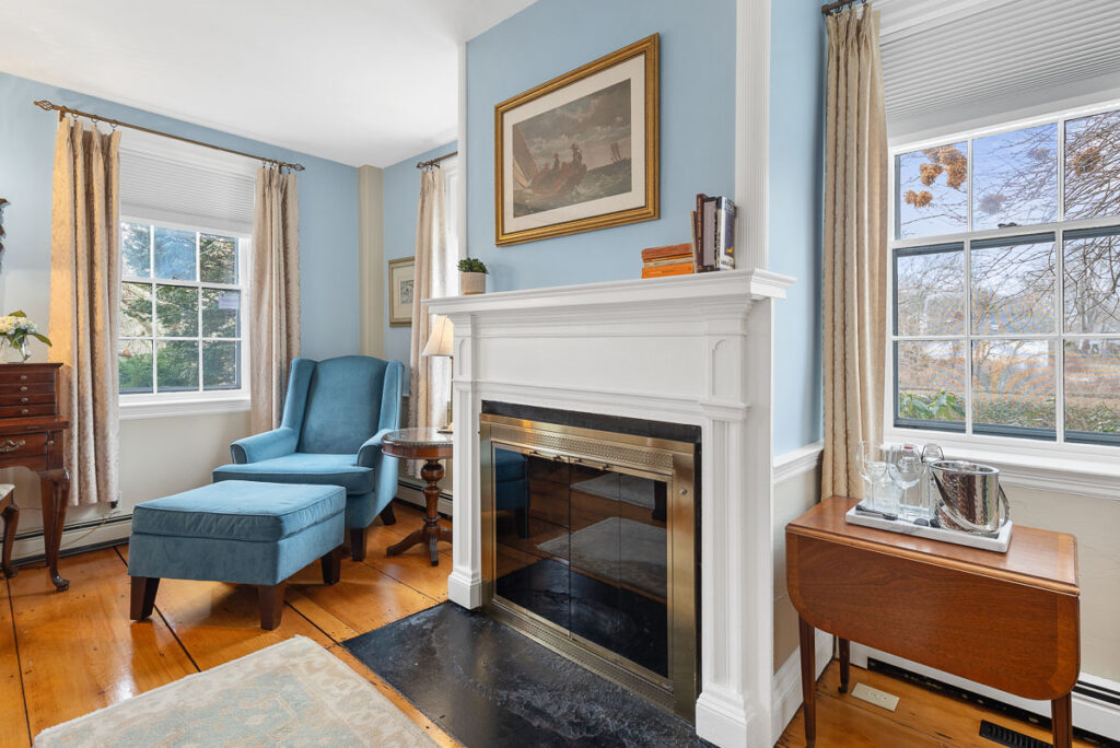 You’ll love the gloriously hand-carved, four-poster, and amazingly comfortable Queen-sized bed, the inviting fireplace, cozy chairs for reading or relaxing, the recently refinished 200-year-old wood floors, and overlooking historic Old King’s Highway.