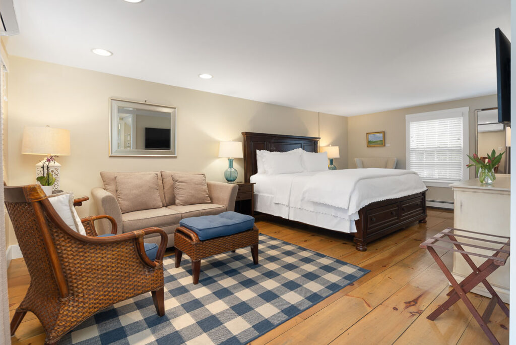 The Garden Suite is located in the Carriage House - King-sized bed for a great night’s sleep. This suite has a cozy seating area for relaxing, reading, or watching TV, with a twin pullout bed for a third guest.